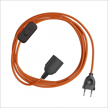 Cableado con portalámparas de termoplástico E27 y cable textil redondo Naranja