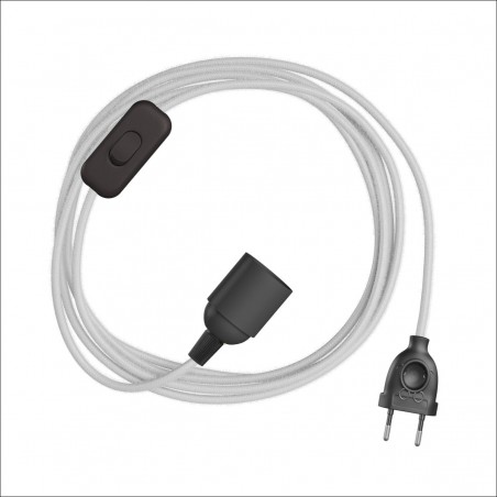 Power Cord With Plug, Switch and E27 Lampholder With Cotton white Textile Cable LM113