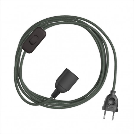 Power Cord With Plug, Switch and E27 Lampholder With Military green Textile Cable LM83