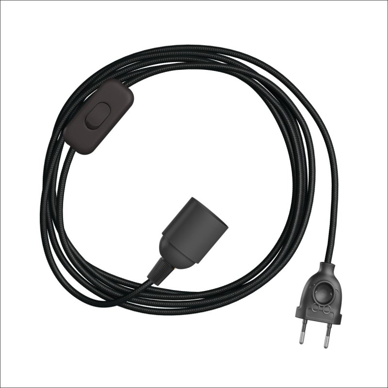 POWER CORD WITH PLUG, SWITCH AND E27 LAMPHOLDER WITH TEXTILE CABLE BLACK LM10