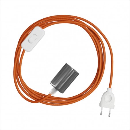 Power Cord With Plug, Switch and E27 Lampholder With Orange Textile Cable LM03