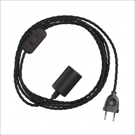 POWER CORD WITH PLUG, SWITCH AND E27 LAMPHOLDER WITH TEXTILE CABLE BLACK TR120