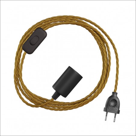 POWER CORD WITH PLUG, SWITCH AND E27 LAMPHOLDER WITH TEXTILE CABLE GOLD TR10