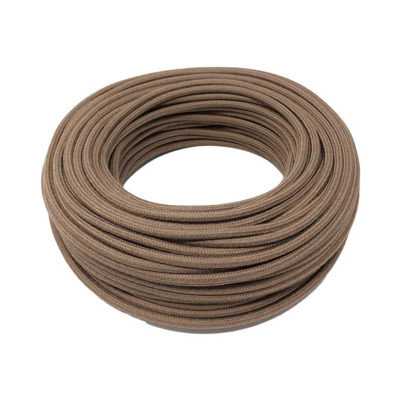 Round electric cable wrapped in brown barley cotton