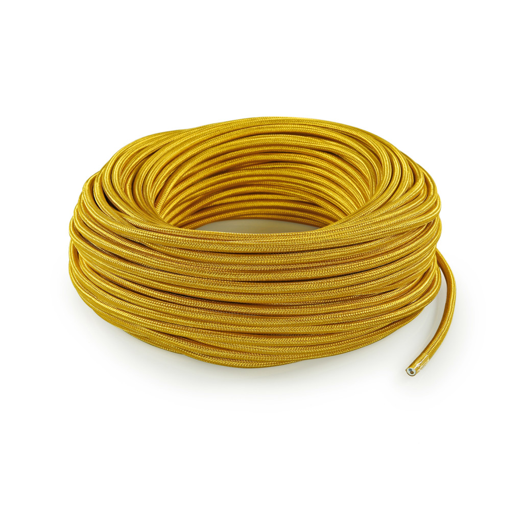 Câble électrique rond revêtu de tissu coloré Or LM12