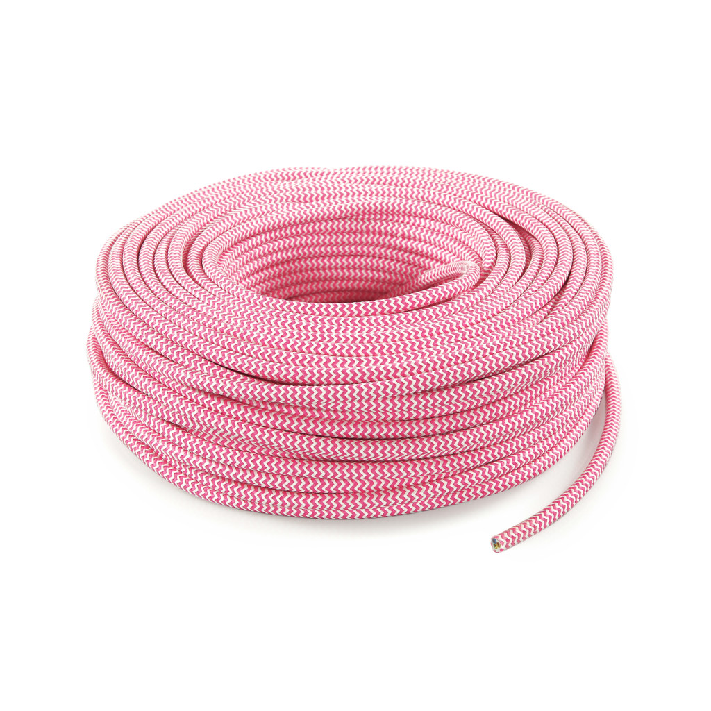 Cable eléctrico redondo recubierto de tela blanca/fucsia LM27