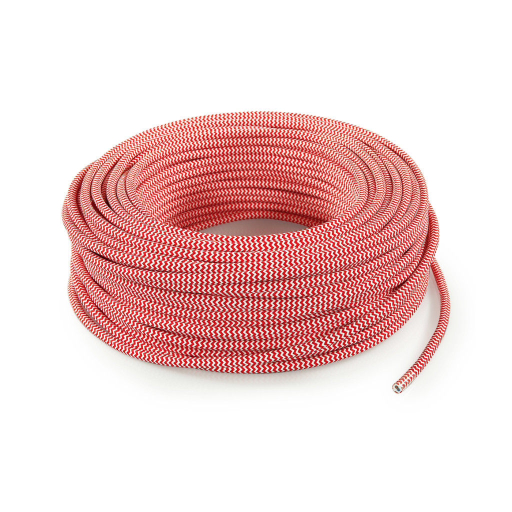 Câble électrique rond revêtu de tissu coloré Blanc/Rouge LM28
