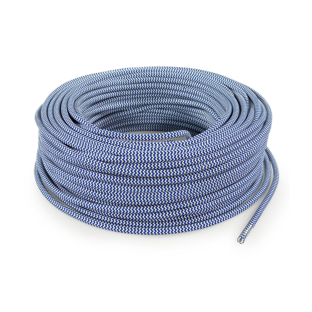 Cable eléctrico redondo recubierto de tela Blanco/Azul LM31