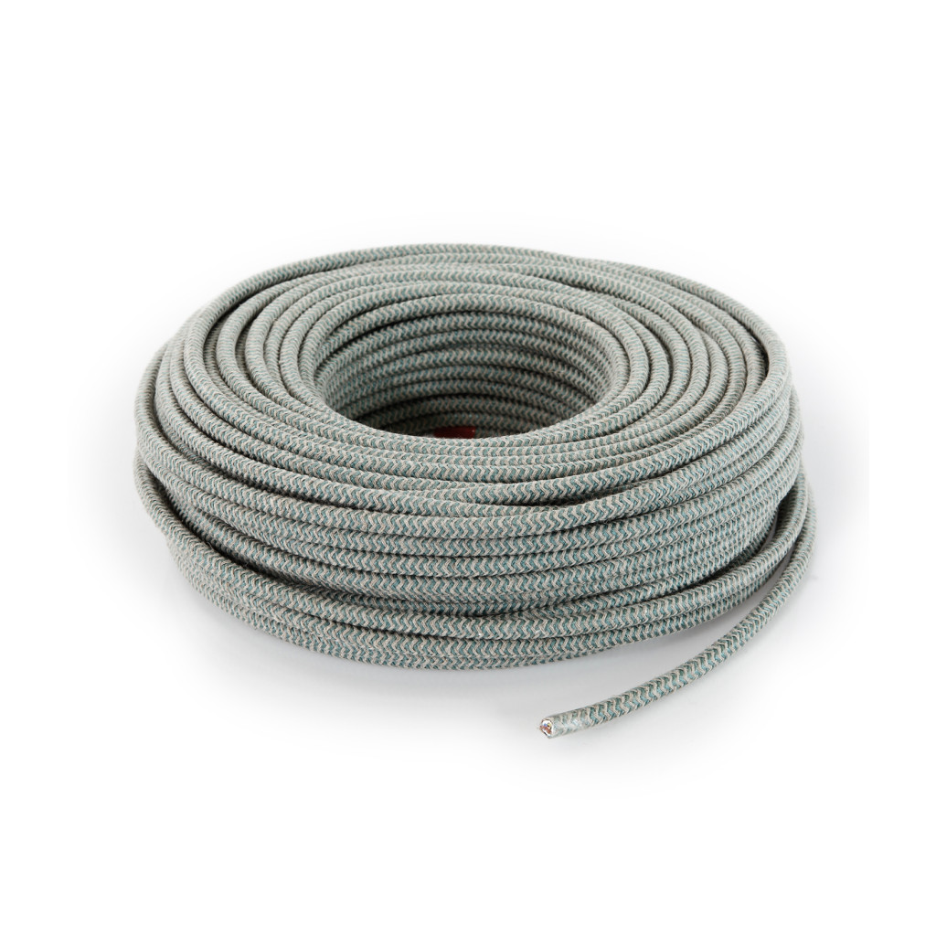 Câble électrique rond recouvert de tissu coloré Sable/Sauge LM66