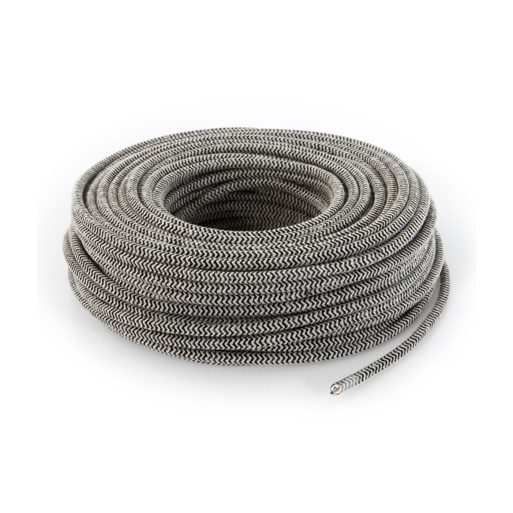 Câble électrique rond recouvert de tissu coloré Sable/Noir