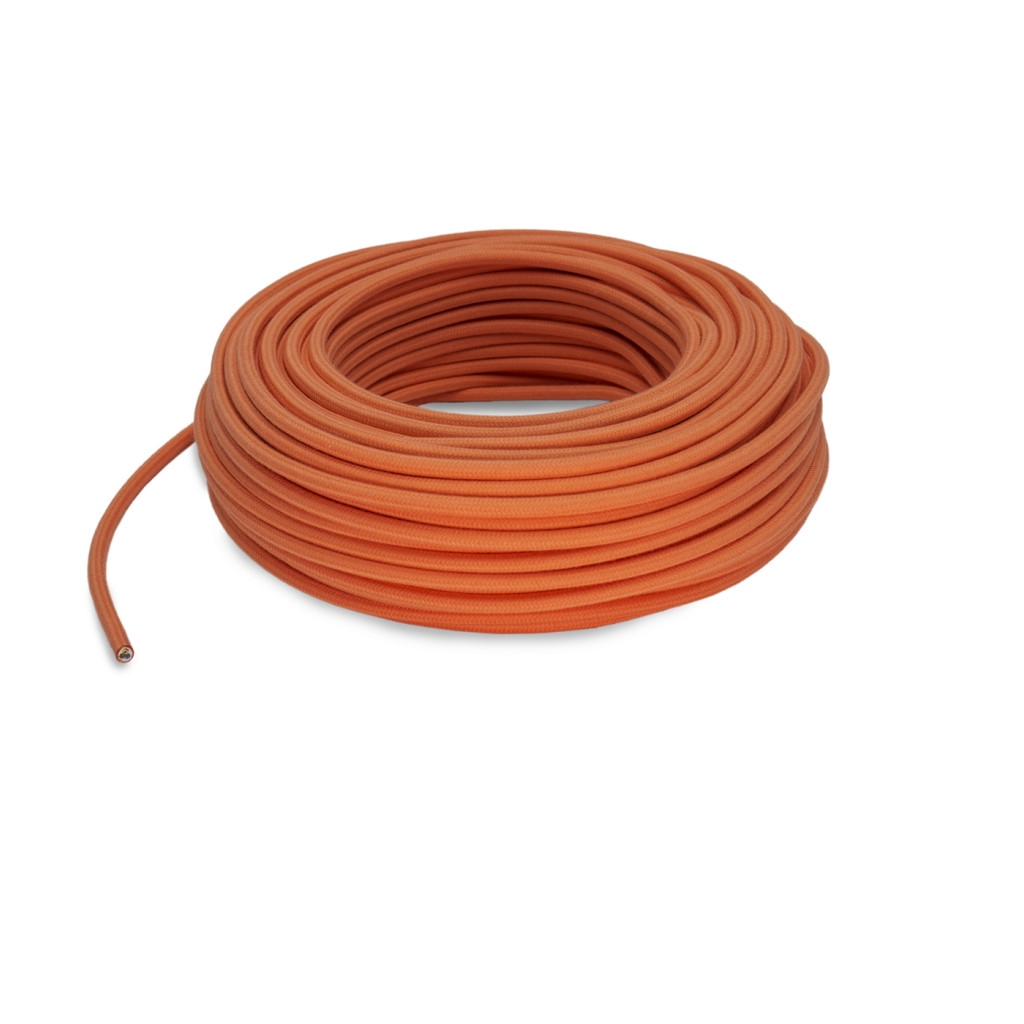 Câble électrique rond recouvert de tissu coloré Orange Mandarine