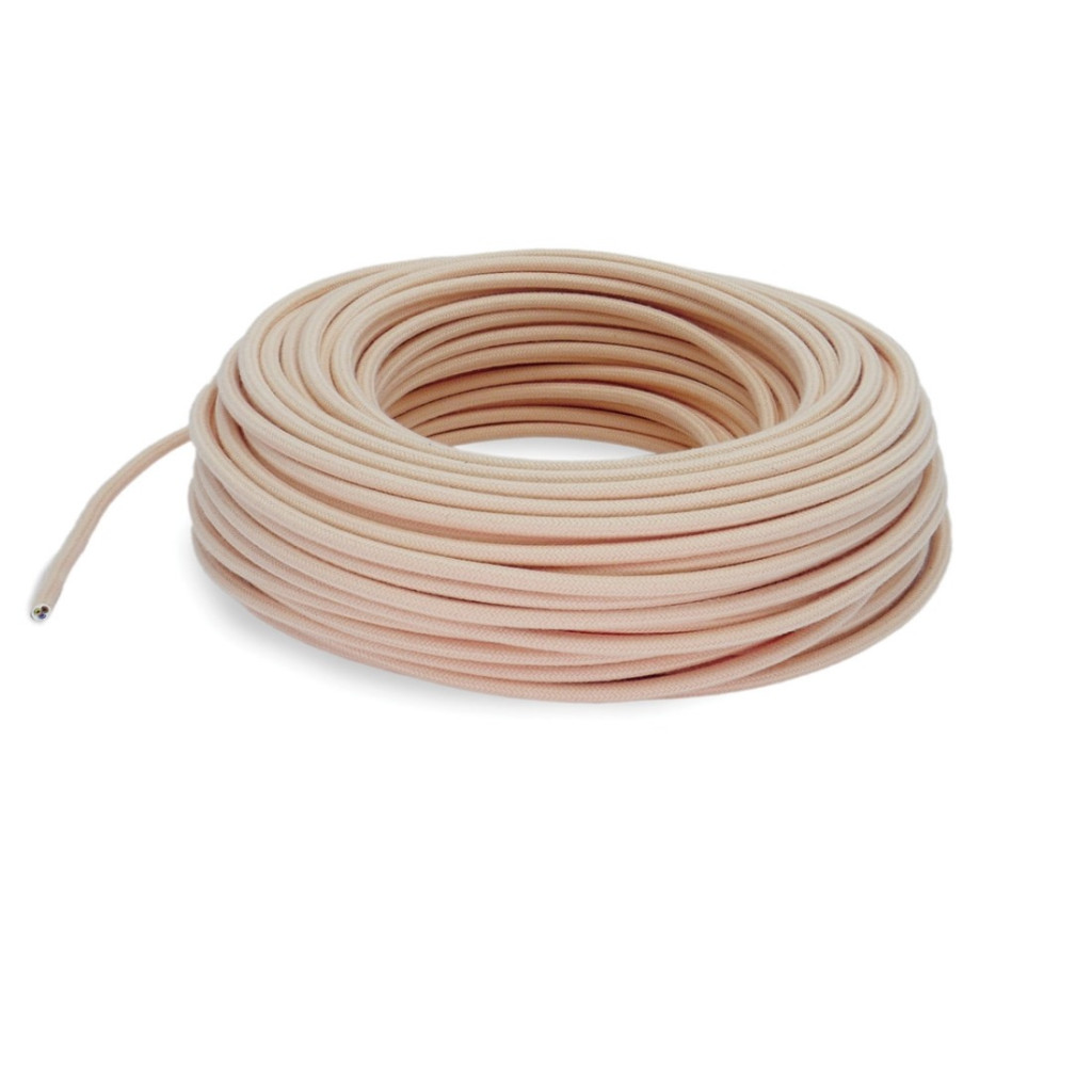 Câble électrique rond recouvert de tissu couleur Pêche