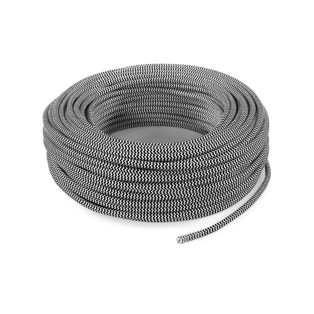 Câble électrique plat recouvert de tissu coloré Blanc/Noir LM32