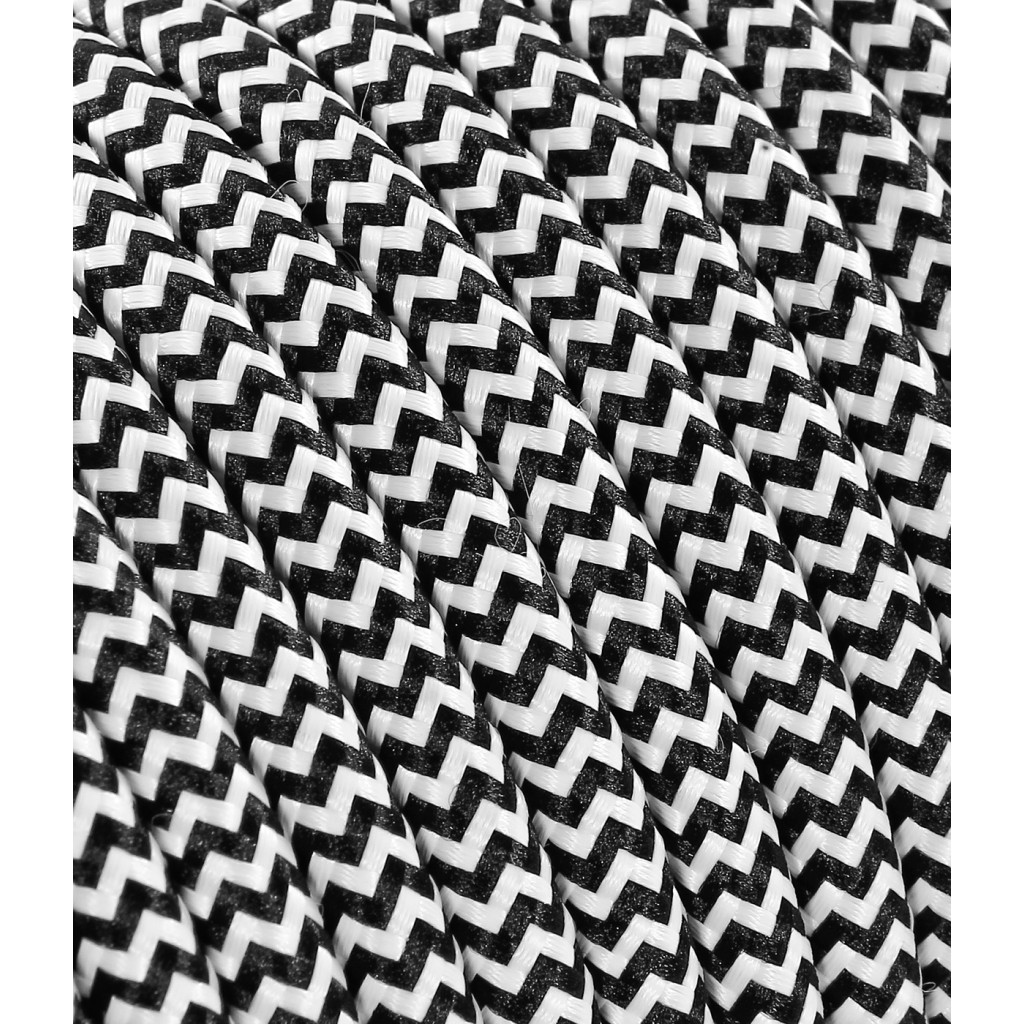 Câble électrique plat recouvert de tissu coloré Blanc/Noir LM32