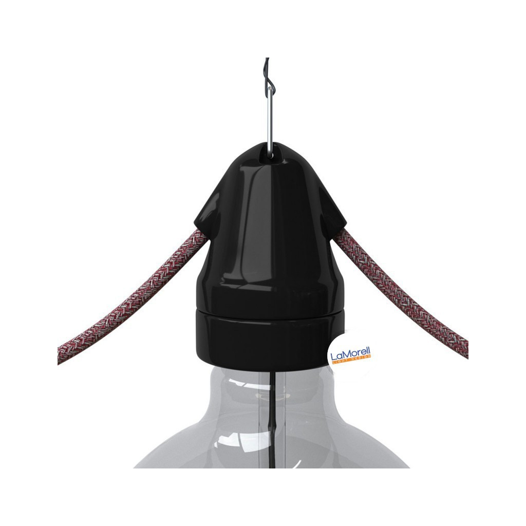 Porcelain Lampholder  - Vintage Black E27 1 In - 1 Out