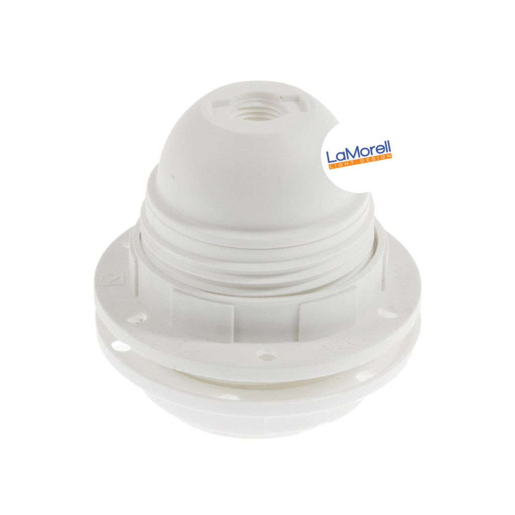 Portalampada E27 In Termoplastica Con Doppia Ghiera Per Paralume Bianco