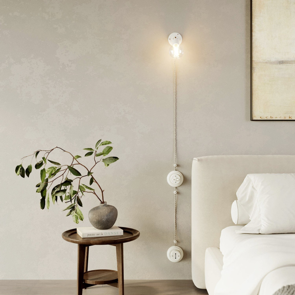 Base de porcelana blanca con doble salida para interruptores/conmutadores y tomas - Linea Small