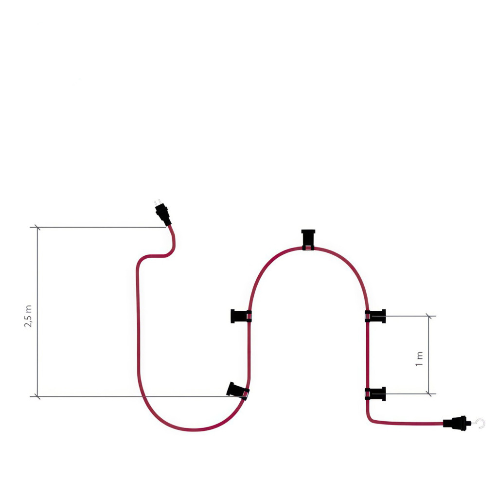 Catenaria Outdoor Con Cavo Tessile Pronta All'uso Da 7,5mt Con 5 Portalampada. Componenti Ner