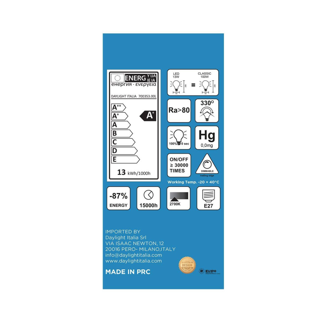 Lampadina Led Porcellana Mammamia 13W E27 - 2700K Dimmerabile