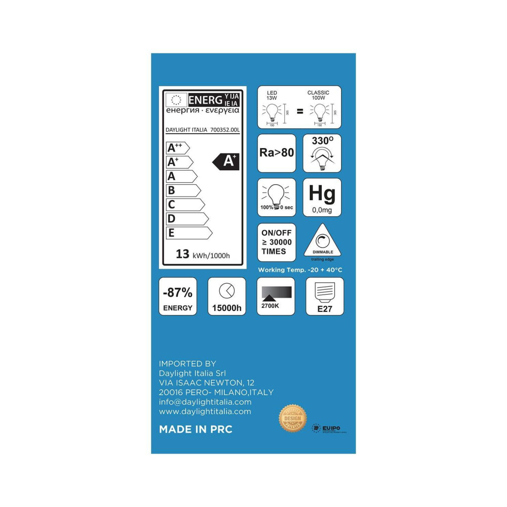 Lampadina Led Porcellana Mammamia XL 13W E27 - 2700K Dimmerabile