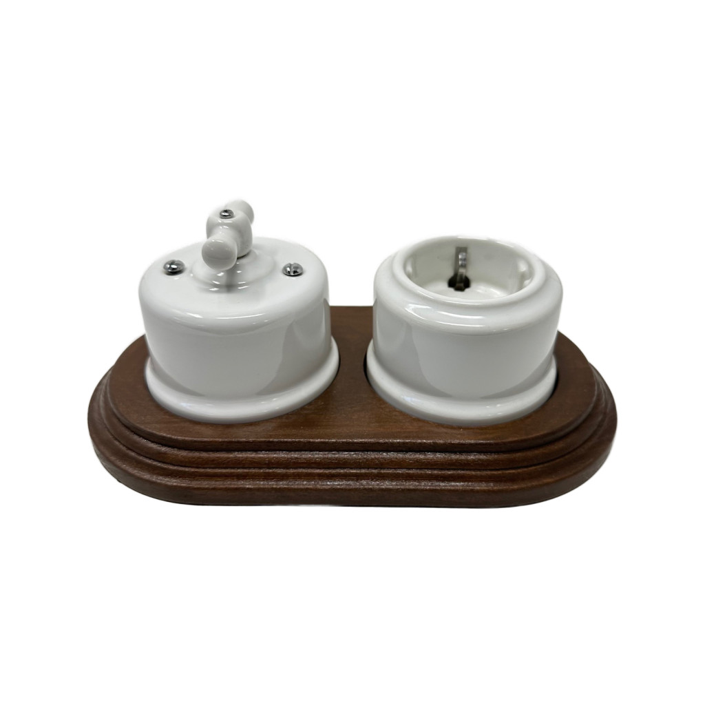 Base double en bois noyer pour interrupteurs/déviateurs et prises