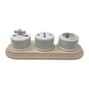Base triple en bois naturel pour interrupteurs/déviateurs et prises