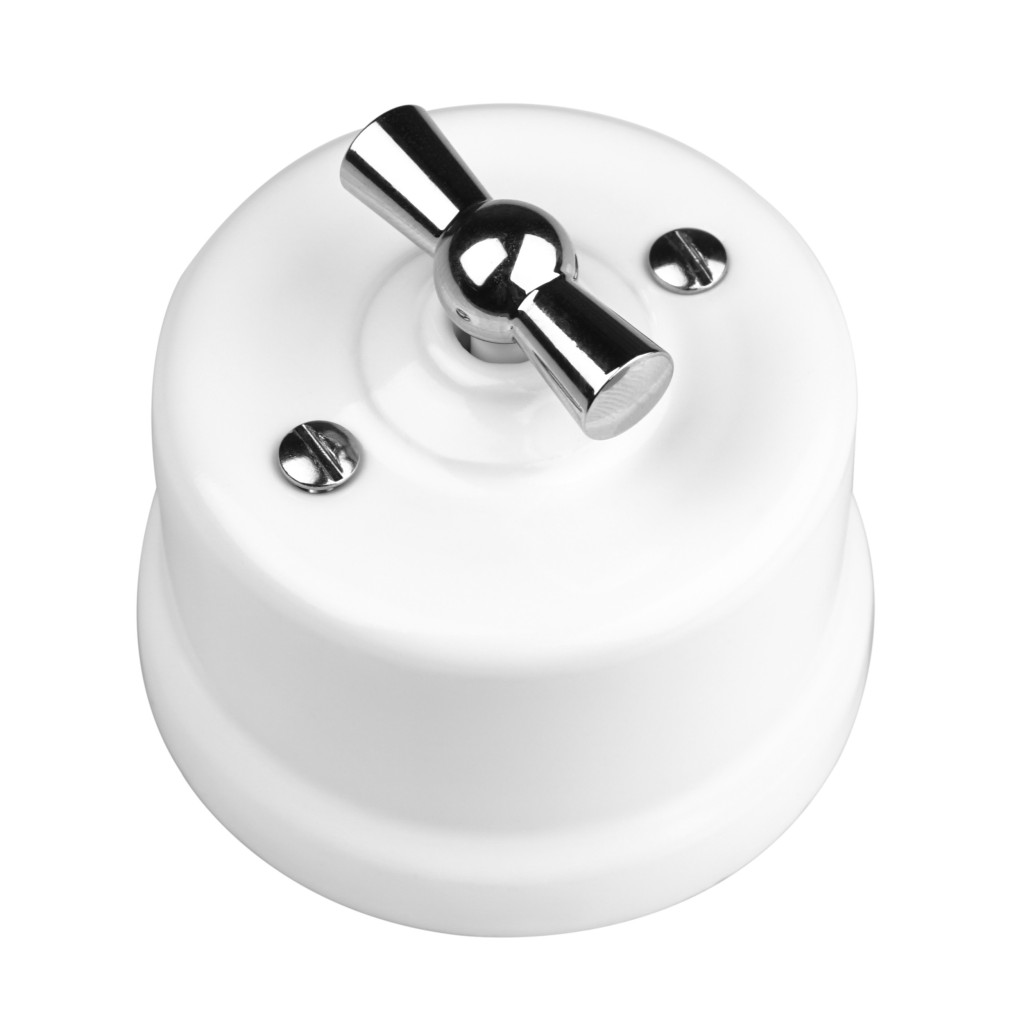 Interruptor/Conmutador de porcelana blanca con mando de ranura en metal galvanizado ø65 mm