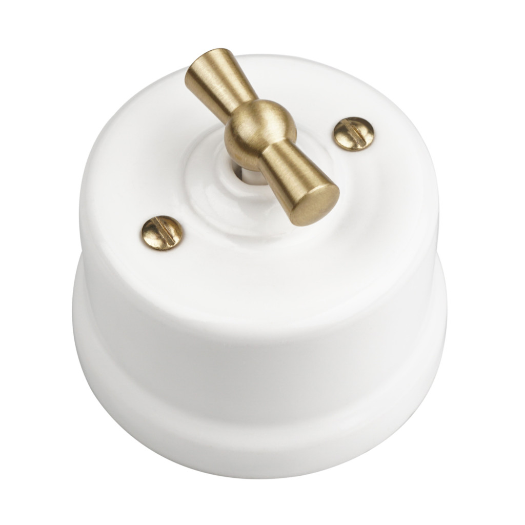 Inverseur En Porcelaine Blanche Commande En Métal Bronze Satinè Asola ø65mm