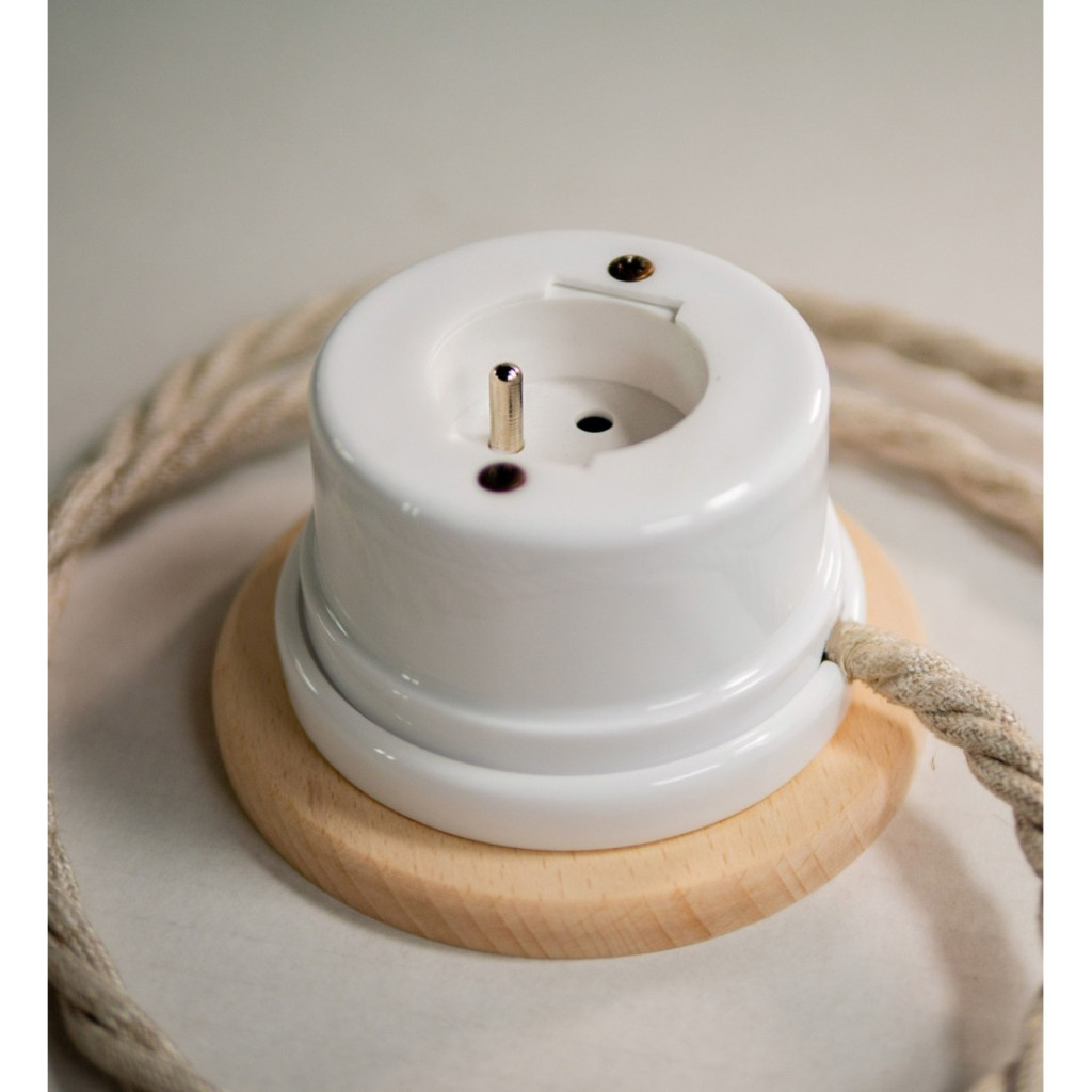 Toma de pared de porcelana tipo francesa, base de madera ø110 mm
