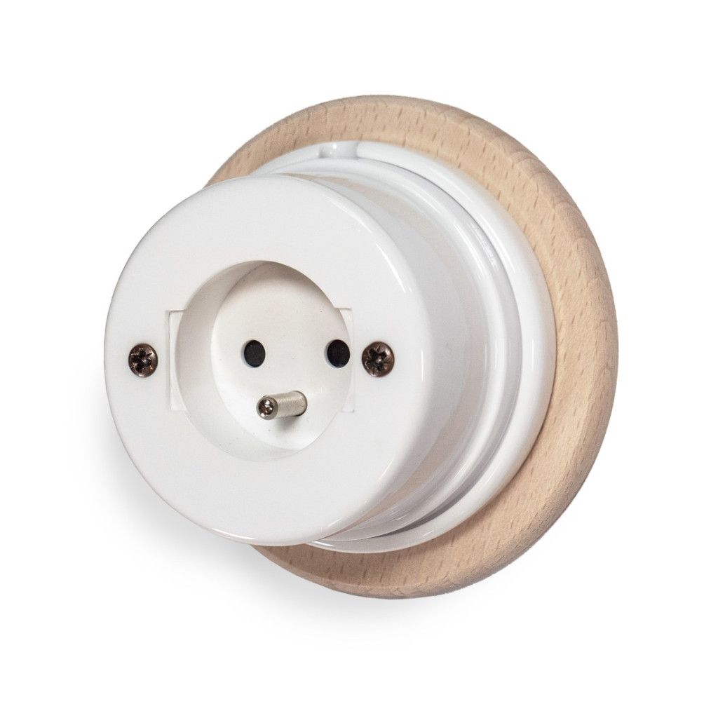 Toma de pared de porcelana tipo francesa, base de madera ø110 mm