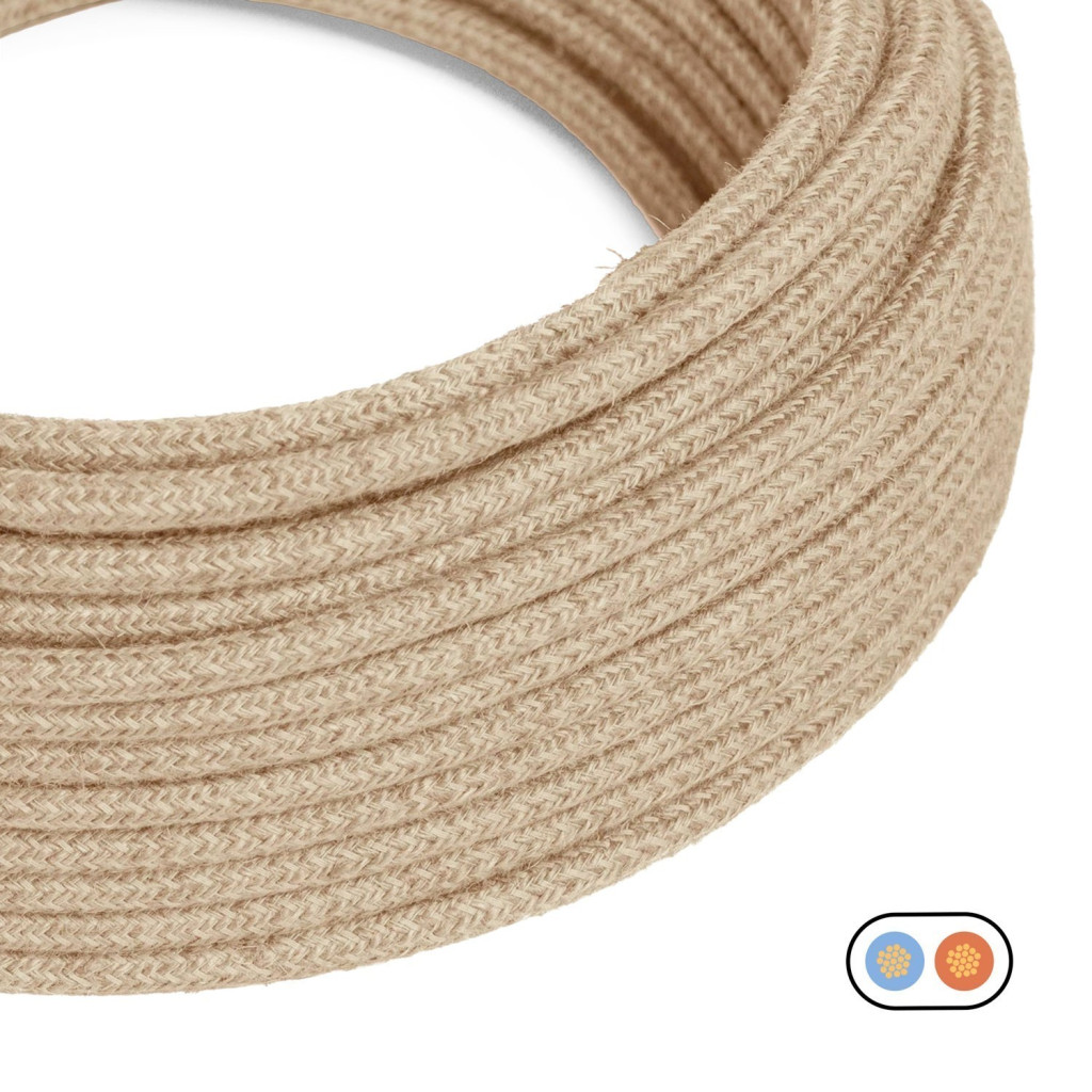 Câble électrique plat recouvert de tissu coloré Jute LM49