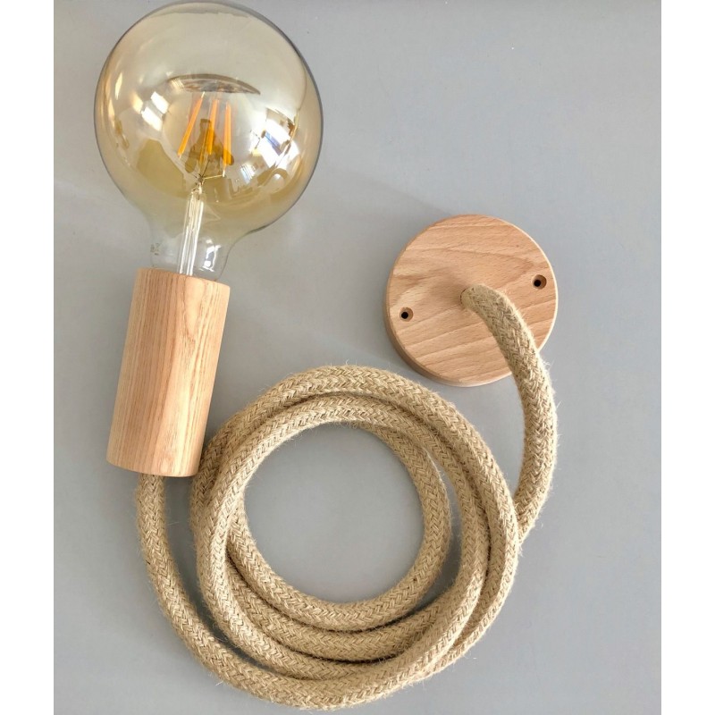 WOOD PENDANT SUSPENDED LAMP WITH JUTE ø14mm TEXTILE CABLE WOOD PENDANT SUSPENDED LAMP WITH JUTE ø14mm TEXTILE CABLE