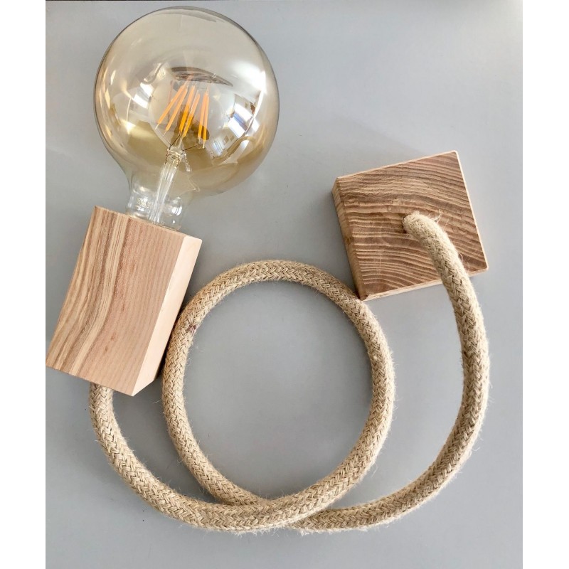 SOSPENSIONE CON CAVO TESSILE JUTA ø14mm. PORTALAMPADA E ROSONE IN LEGNO QUADRATO SOSPENSIONE CON CAVO TESSILE JUTA ø14mm. PORTALAMPADA E ROSONE IN LEGNO QUADRATO