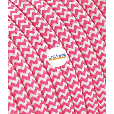 Textile round electric cable - White/Fuchsia LM27