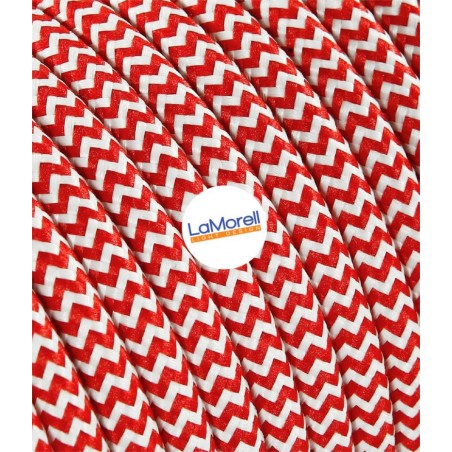 Cable eléctrico redondo recubierto de tela Blanco/Rojo LM28