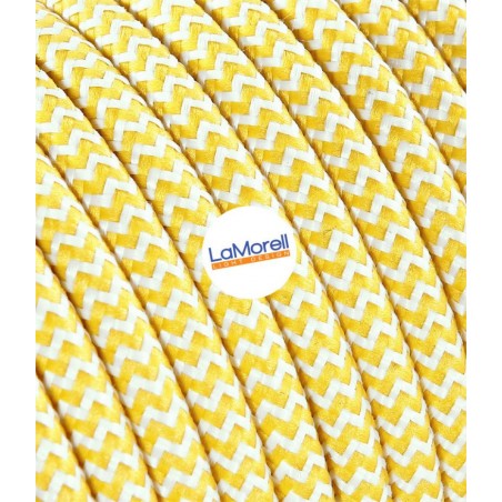 Textile round electric cable - White/Yellow LM29