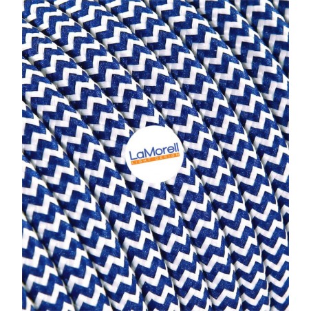 Câble électrique rond revêtu de tissu coloré Blanc/Bleu LM31