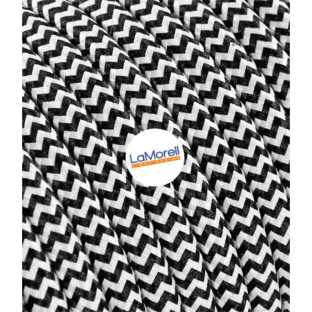 Cavo elettrico rotondo rivestito in tessuto Bianco/Nero LM32