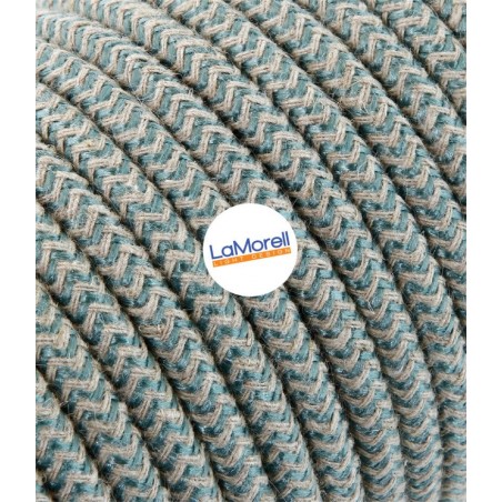 Câble électrique rond recouvert de tissu coloré Sable/Sauge LM66