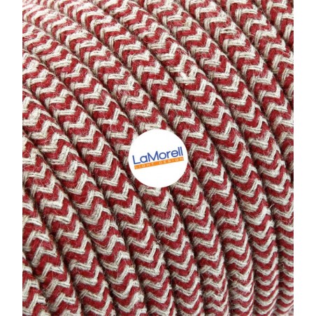 Câble électrique rond recouvert de tissu coloré Sable/Rouge cerise