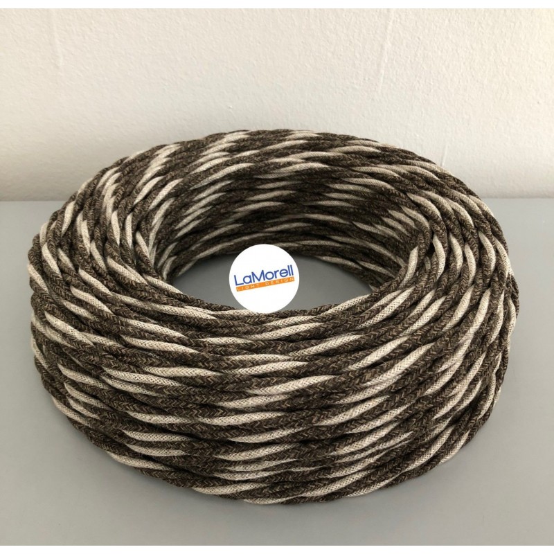 TWISTED ELECTRIC CABLE COVERED COLOUR FABRIC CANVAS BEIGE/BROWN TR50