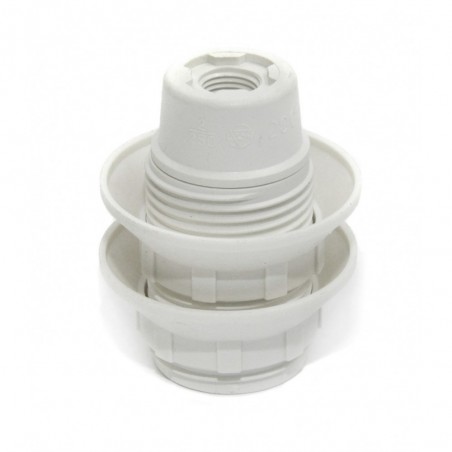 E14 white threaded thermoplastic lamp holder with double ferrule