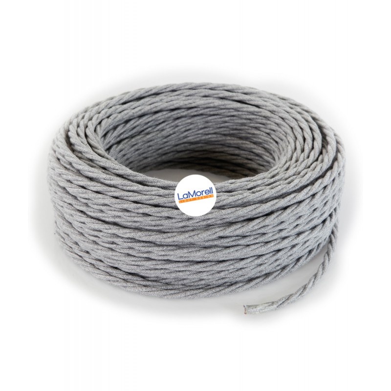 Twisted electric cable wrapped in grey cotton