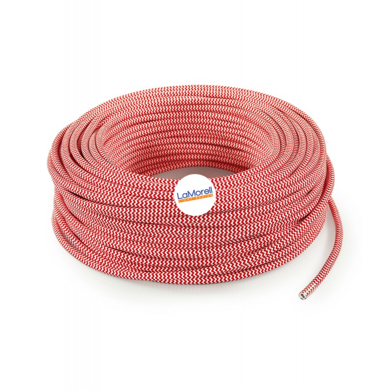 TEXTILE ROUND ELECTRIC CABLE - WHITE/RED LM28