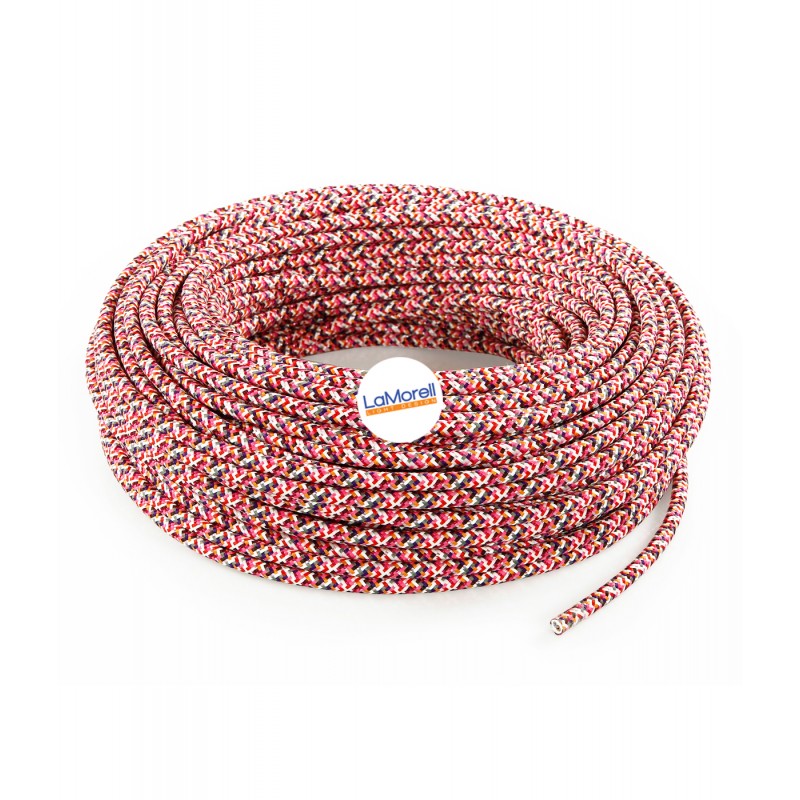 Round electric cable wrapped in orange fuchsia, pixel.