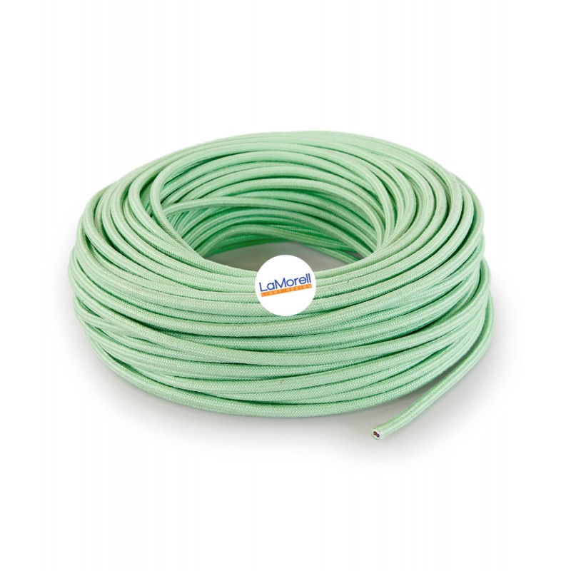 Round electric cable wrapped in green mint cotton.