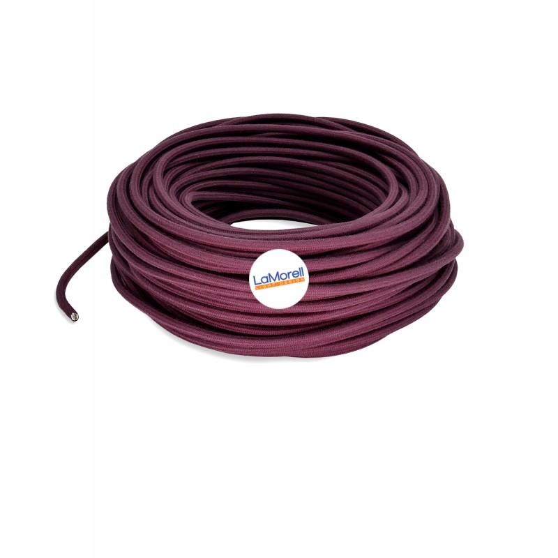 Round electric cable wrapped in wine cotton