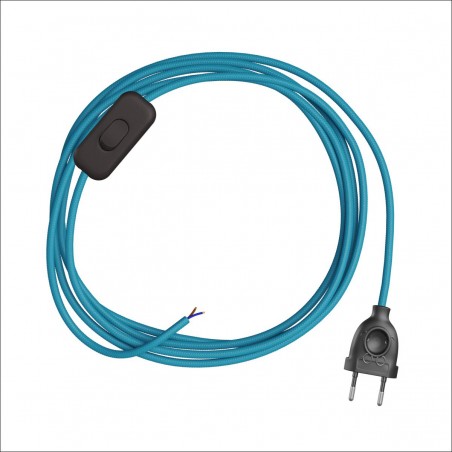 Power Cord With Plug And Switch With Round Textile Cable Turquoise LM07