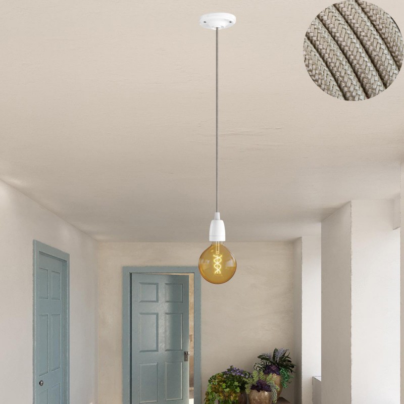 Single pendant lamp in porcelain with textile cable