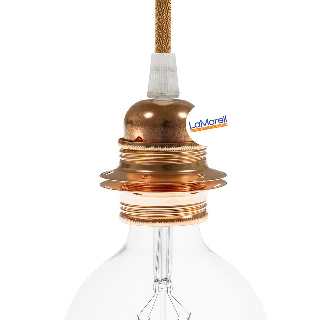 Portalampada E27 Vintage In Ottone E Porcellana | Con Ghiera A Ragno - Foto 10